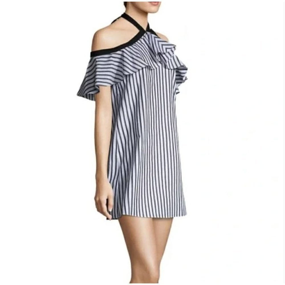 Alice + Olivia Alexis Black & White Stripe Halter Mini Dress XS